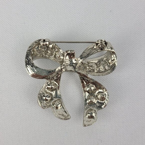 SILVER Rhinestone Bow Brooch - Picture 2 of 3